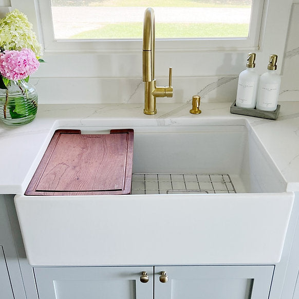 Nantucket Sinks - 30" Fireclay Reversible Workstation Farmhouse Fireclay Sink with Offset Drain and Accessories Model# T-PS30W