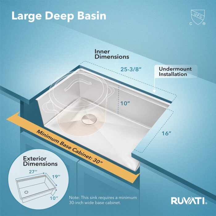 Veniso Nova Ruvati 27-inch Workstation Slope Bottom Offset Drain Undermount 16 Gauge Kitchen Sink – RVH8573