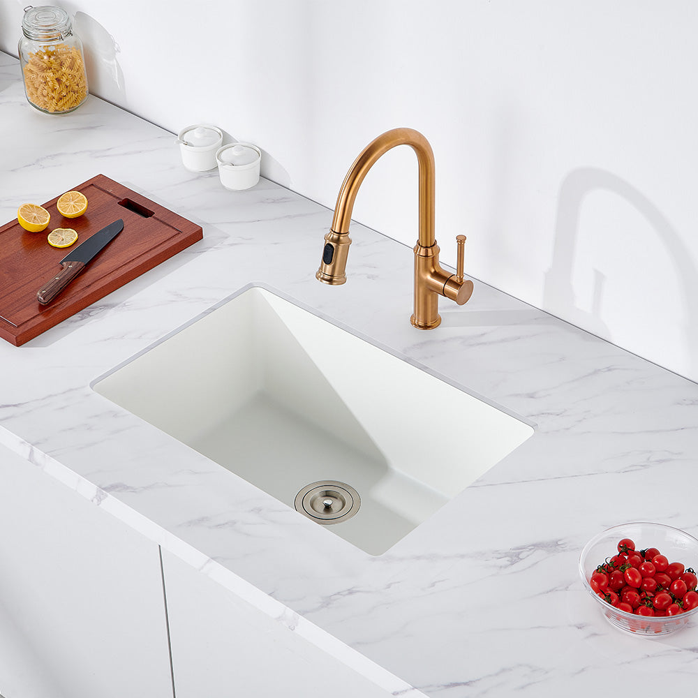 Oakland 27″ Undermount Granite Composite Single Bowl Kitchen Sink In White Model# KGU27189WT