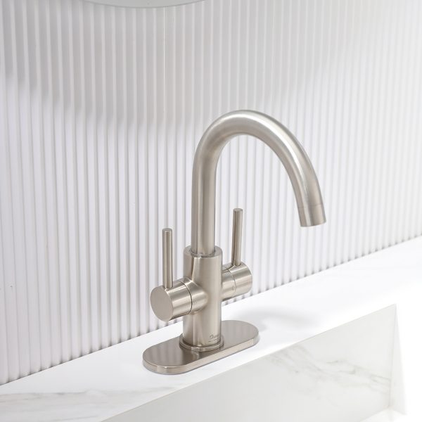 Oakland Two Handle Bathroom Sink Faucet with Pop Up Drain in Brushed Nickel – Model # KSB1217BN