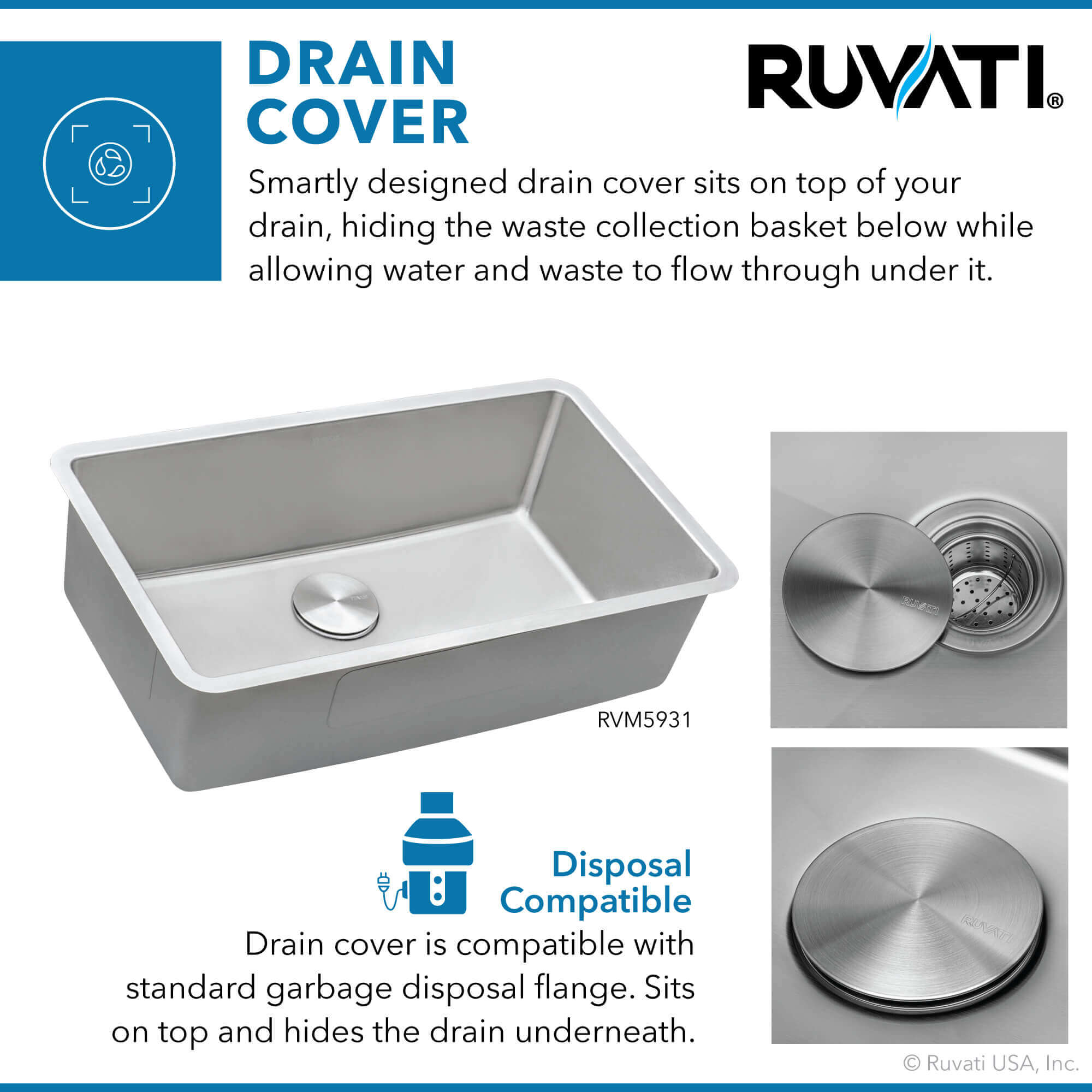 Modena Ruvati 27-inch Undermount Kitchen Sink 16 Gauge Stainless Steel Single Bowl Model# RVM5927