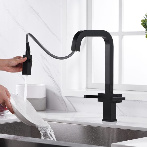 Two Handles 1 Hole High-Arc Kitchen Faucet in Matte Black Model# KSK1219MB
