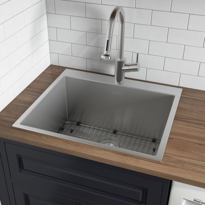 Forma Pro Model: RVU6015 Ruvati Topmount Laundry Utility Sink 25" x 22" x 12" Rounded Corners Deep 16 Gauge Stainless Steel – Model# RVU6015