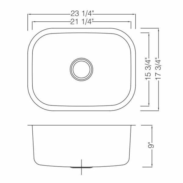 Oakland 16 Gauge 23″ Undermount Stainless Steel Single Bowl Kitchen Sink Model# KSU23189T