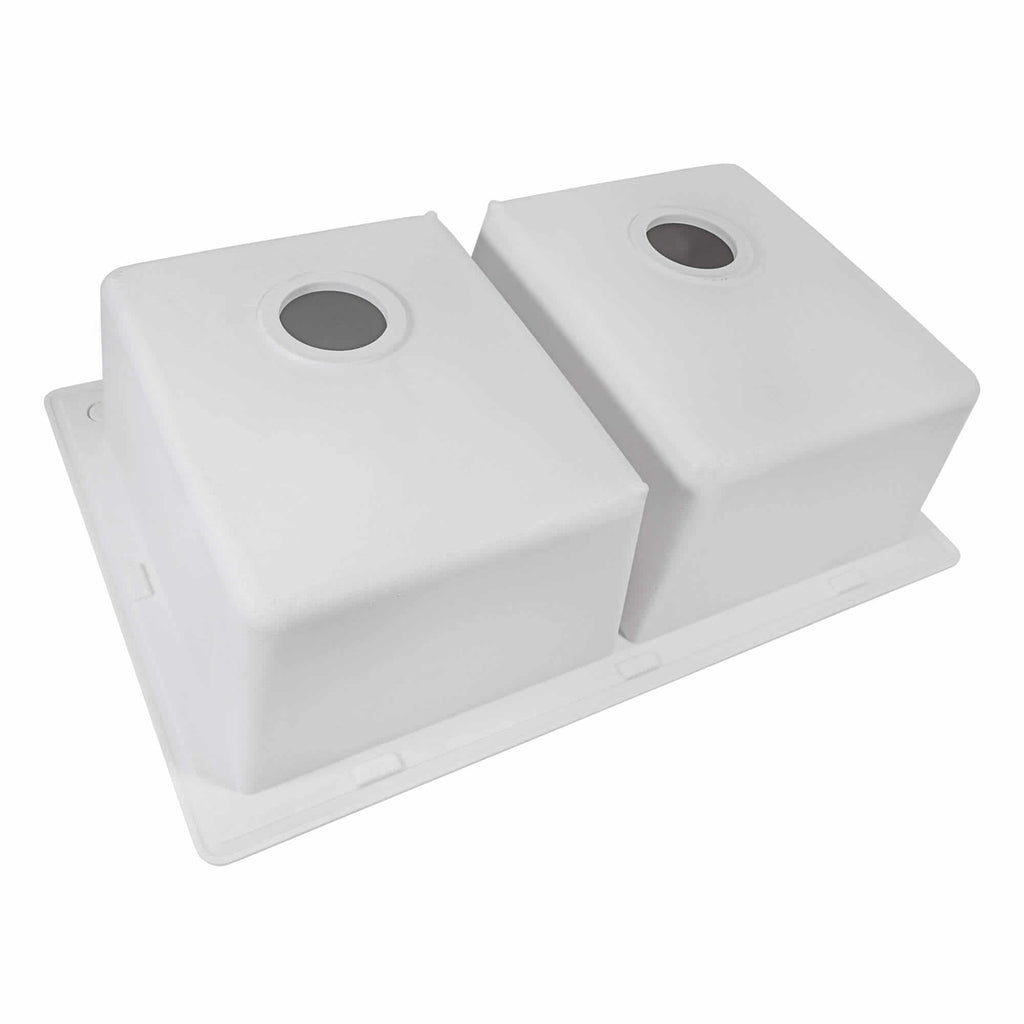 Ruvati 32 x 19 inch Granite Composite Quartz Undermount Double Bowl Kitchen Sink – Arctic White Matte – RVG2388WH