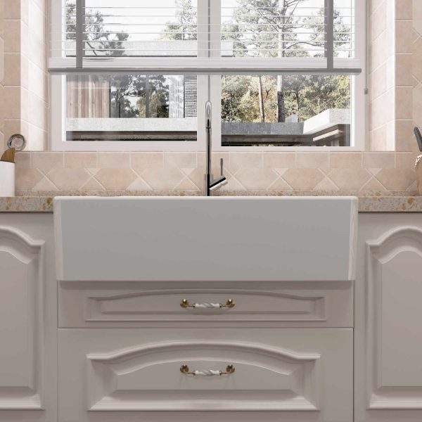 Oakland 36″ Single Bowl Porcelain Apron Farm Sink in White Model # KPF3620W-CB