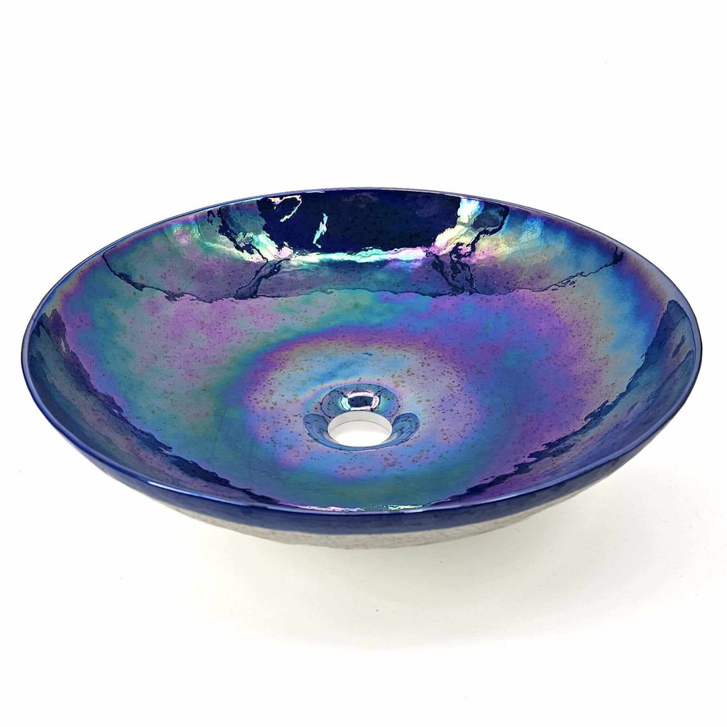 Murano Model: RVB3044 Ruvati 16 inch Murano Glass Art Vessel Circle Decorative Pattern Bathroom Sink – Celestial Blue – RVB3044