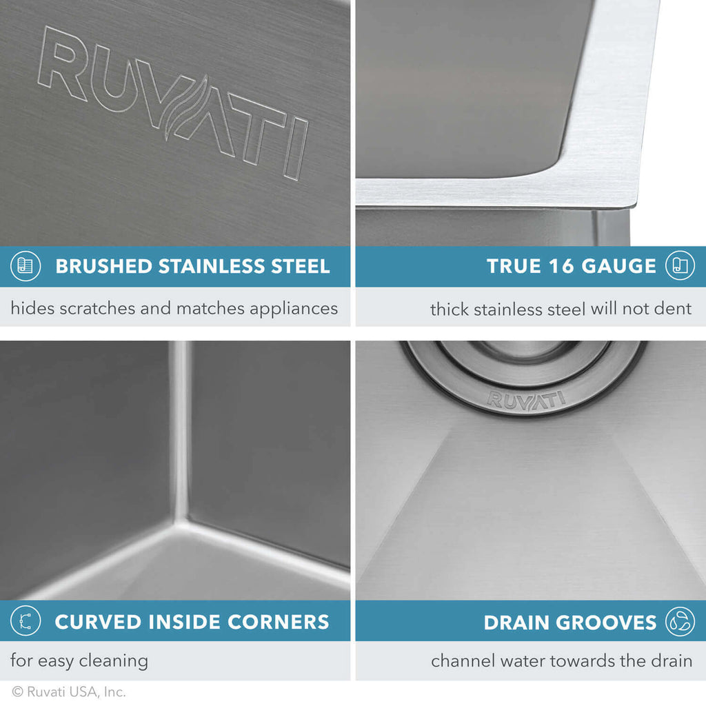 Urbana Ruvati 33-inch Low-Divide Undermount 40/60 Double Bowl 16 Gauge Rounded Corners Stainless Steel Kitchen Sink – Model# RVH7418