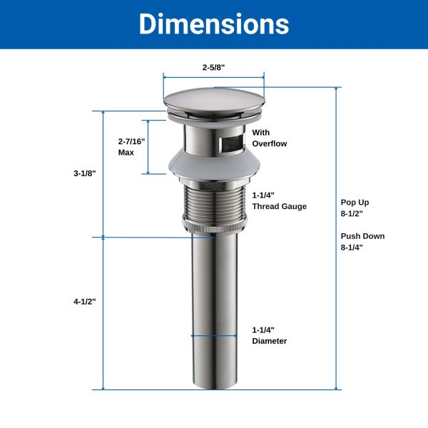 Oakland Bathroom Sink Drain Push Style Pop-Up with Overflow in Brushed Nickel Finish Model# KSPOP-03