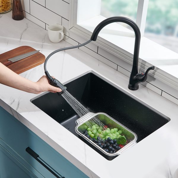Oakland 23″ Undermount Granite Composite Single Bowl Kitchen Sink In Black Model# KGU23189BK