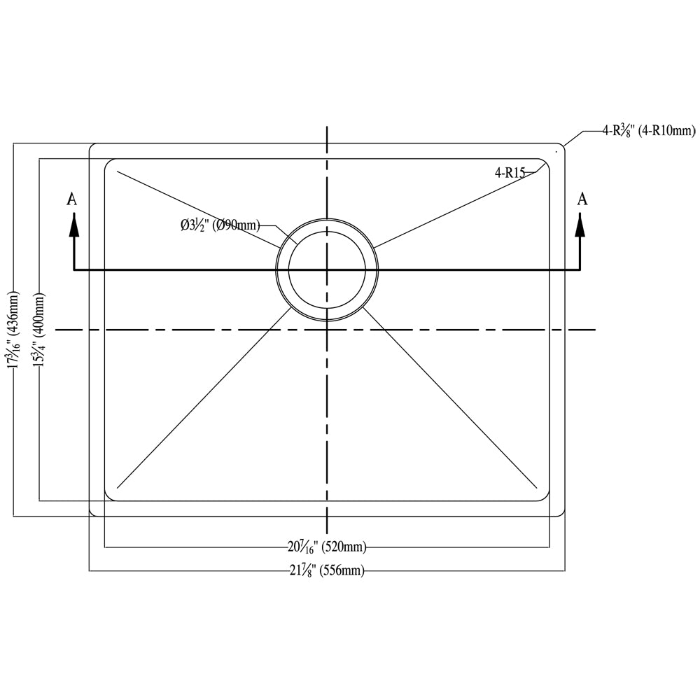 Dawn 22" Small Radius Undermount Single Bowl Stainless Steel Kitchen Sink Model# SRU201609-N