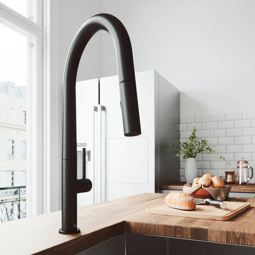 VIGO - Greenwich 18 in. Single Handle Pull-Down Kitchen Faucet In Matte Black Finish Model# VG02029SMB
