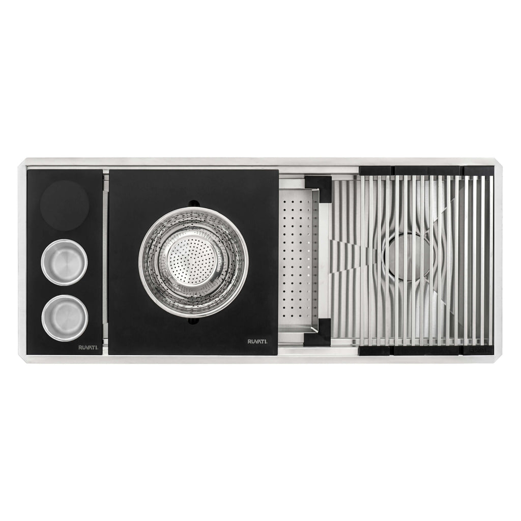 Dual-Tier Nova Model: RVH8335 Ruvati 45-inch Workstation Two-Tiered Ledge Kitchen Sink Undermount 16 Gauge Stainless Steel – RVH8335