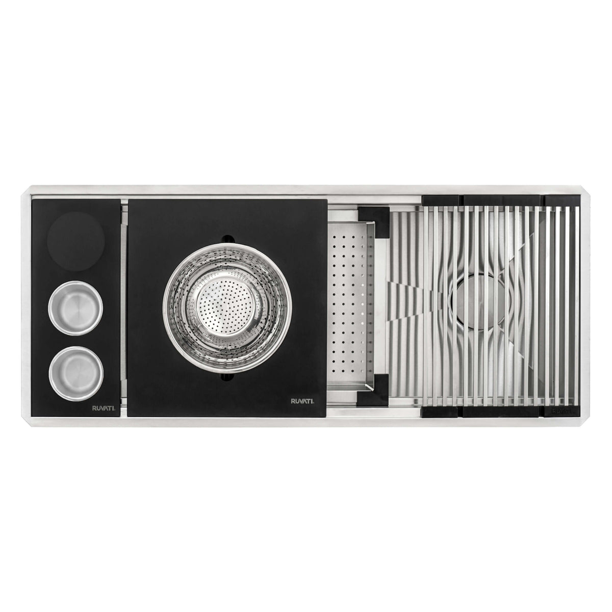 Dual-Tier Nova Model: RVH8335 Ruvati 45-inch Workstation Two-Tiered Ledge Kitchen Sink Undermount 16 Gauge Stainless Steel – RVH8335