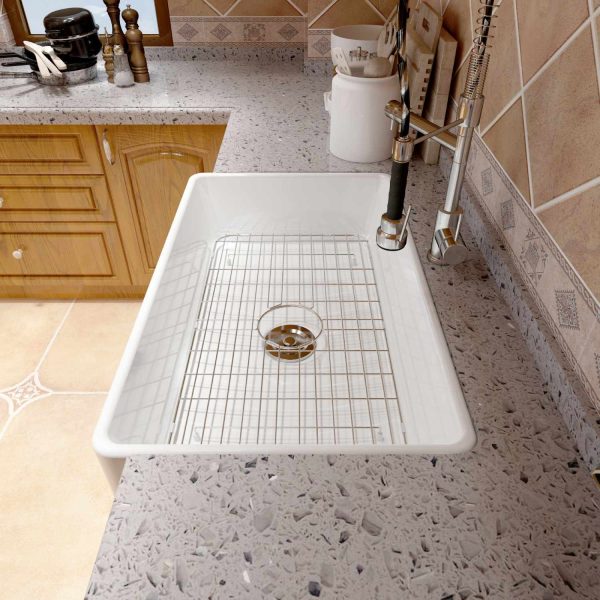 Oakland 33″ Single Bowl Porcelain Apron Farm Sink in White Model # KPF3320W-CB