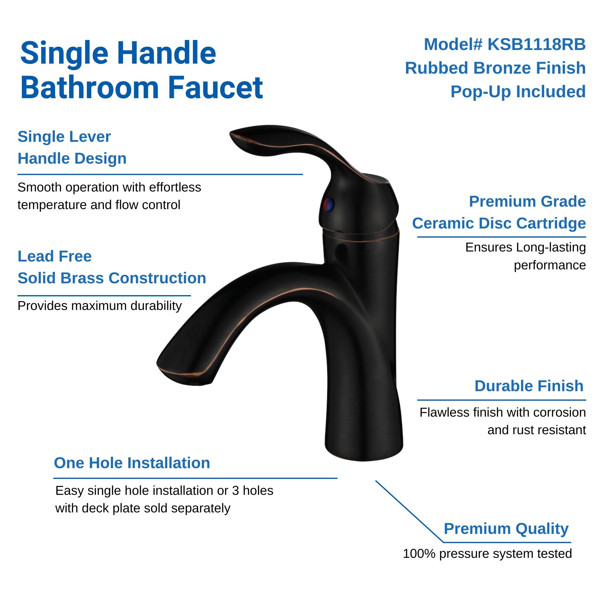 Oakland Single Handle Bathroom Sink Faucet with Pop Up Drain in Oil Rubbed Bronze Model# KSB1106RB