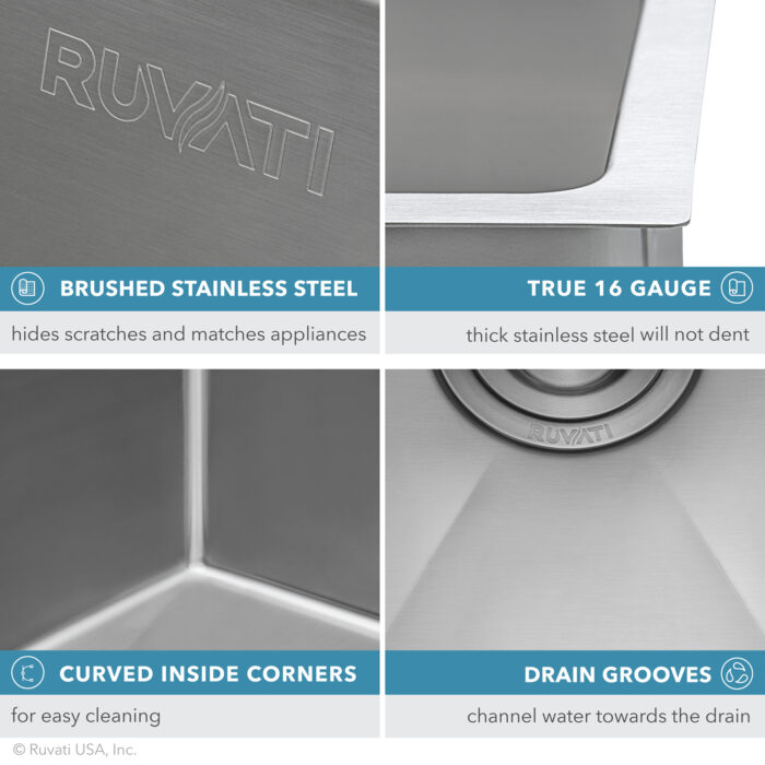 Urbana Ruvati 28-inch Low-Divide Undermount 60/40 Double Bowl Rounded Corners 16 Gauge Stainless Steel Kitchen Sink – Model# RVH7255