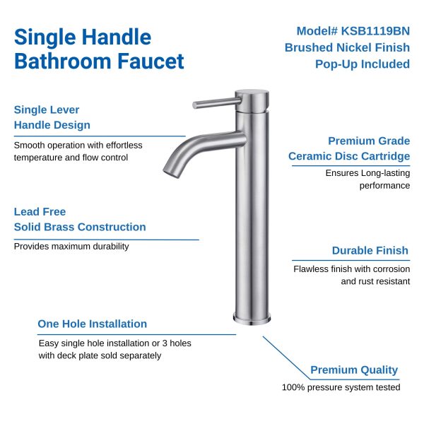 Oakland Single Handle Bathroom Sink Vessel Faucet with Pop Up Drain in Brushed Nickel Model# KSB1119BN