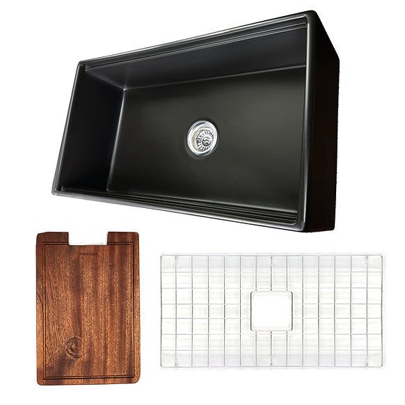 Nantucket Sinks - 33" Fireclay Reversible Workstation Farmhouse Fireclay Sink with Included Accessories Model# T-PS33MB