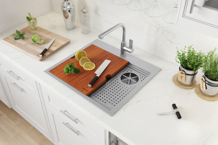 Ibiza Model: RVH8262ST Ruvati Glass Rinser and Sink Combo 22" Workstation for Wet Bar Bottle Washer Drop in Top Mount – Model# RVH8262ST
