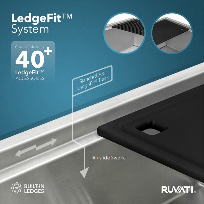 Veniso Nova Model: RVH8597 Ruvati 33-inch Workstation Slope Bottom Offset Drain Undermount 16 Gauge Kitchen Sink – RVH8597