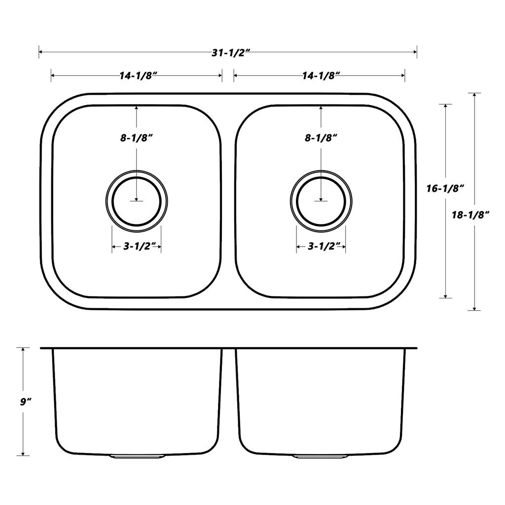 Oakland 32″ Undermount Stainless Steel 50/50 Double Bowl Kitchen Sink Model# KSU321899