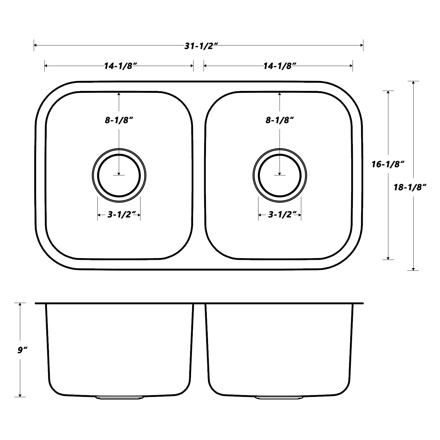 Oakland 32″ Undermount Stainless Steel 50/50 Double Bowl Kitchen Sink Model# KSU321899