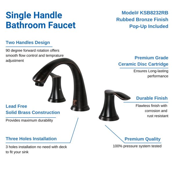 Oakland Wide Spread Bathroom Sink Faucet with Pop Up Drain in Oil Rubbed Bronze Model# KSB8232RB