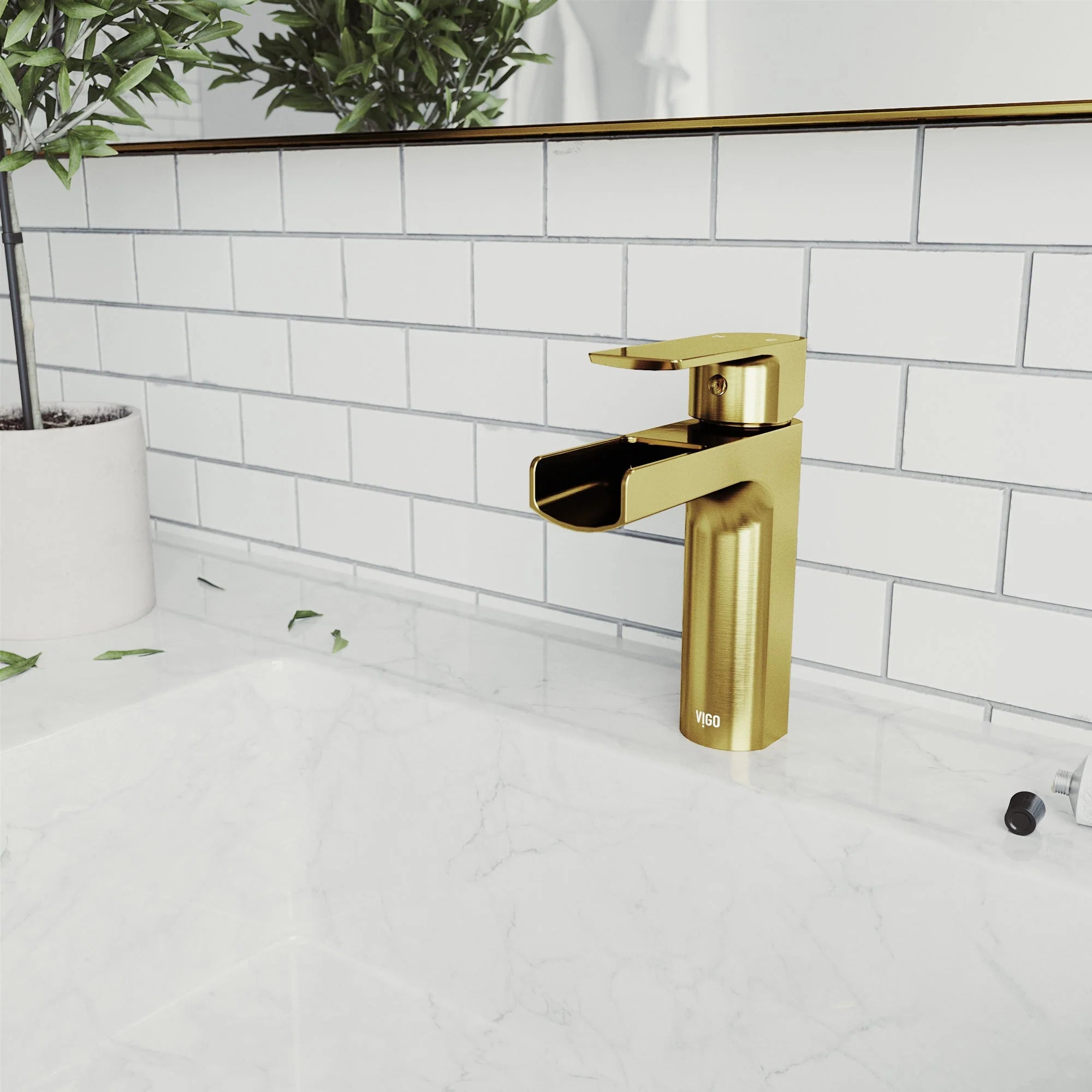 VIGO - Amada Single Hole Open Spout Bathroom Faucet In Matte Brushed Gold Finish Model# VG01042MG