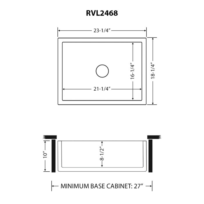 Fiamma Model: RVL2468BK Ruvati 23-inch Fireclay Farmhouse Kitchen Laundry Utility Sink Single Bowl – Glossy Black- RVL2468BK