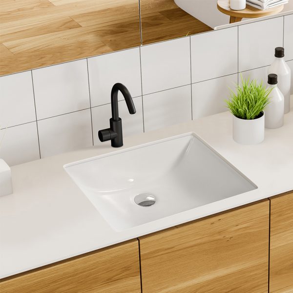 Oakland 18″ x 13″ White Rectangle Undermount Ceramic Bathroom Sink with Overflow Drain – Model# LVU1813W