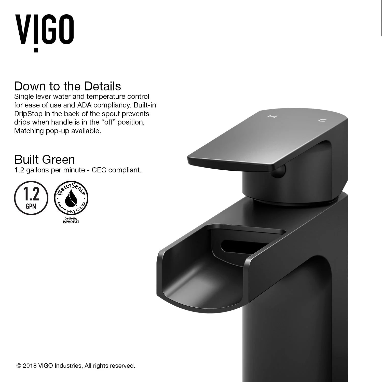 VIGO - Amada Single Hole Open Spout Bathroom Faucet In Matte Black Finish Model# VG01042MB