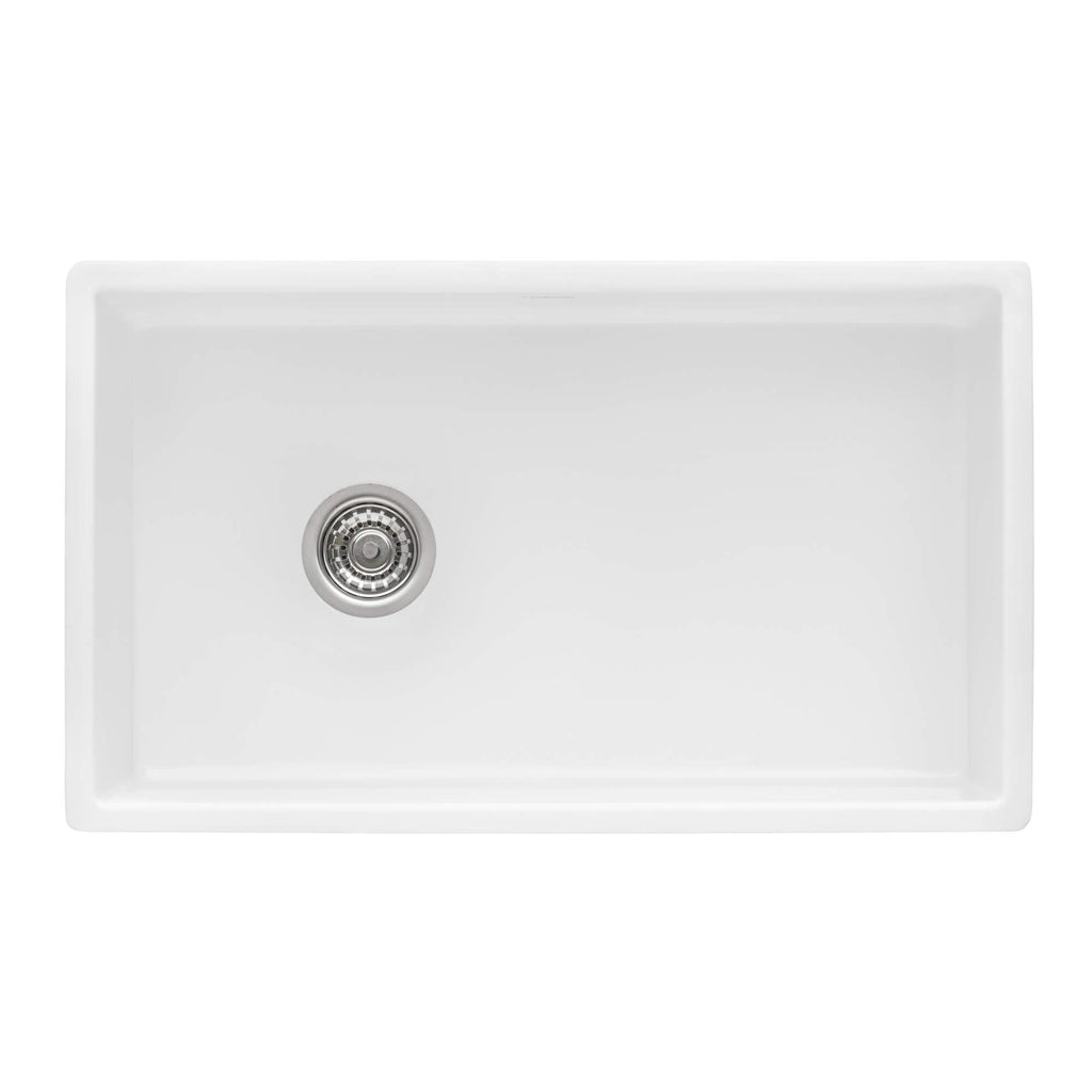 Fiamma Model: RVL2018WL Ruvati 30-inch Fireclay Farmhouse Offset Drain Kitchen Sink Single Bowl White – Left Drain – RVL2018WL