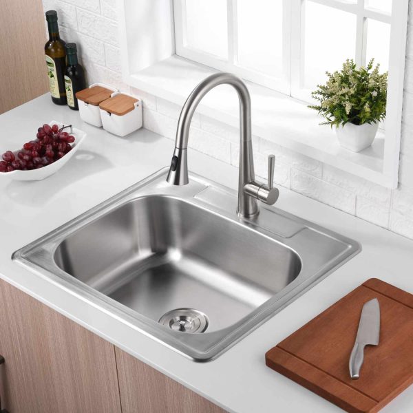 Oakland 25″x22″x8″ Drop-In Top Mount Stainless Steel Single Bowl Kitchen Sink 1 Hole Model# KST25228B-1