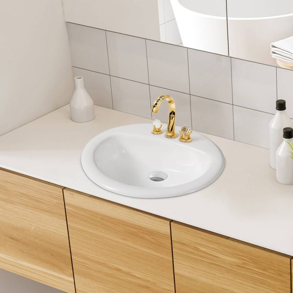 Oakland 20″ x 17″ Oval Drop-In Top Mount Ceramic Bathroom Sink with Overflow Drain – Model #LVT2017W