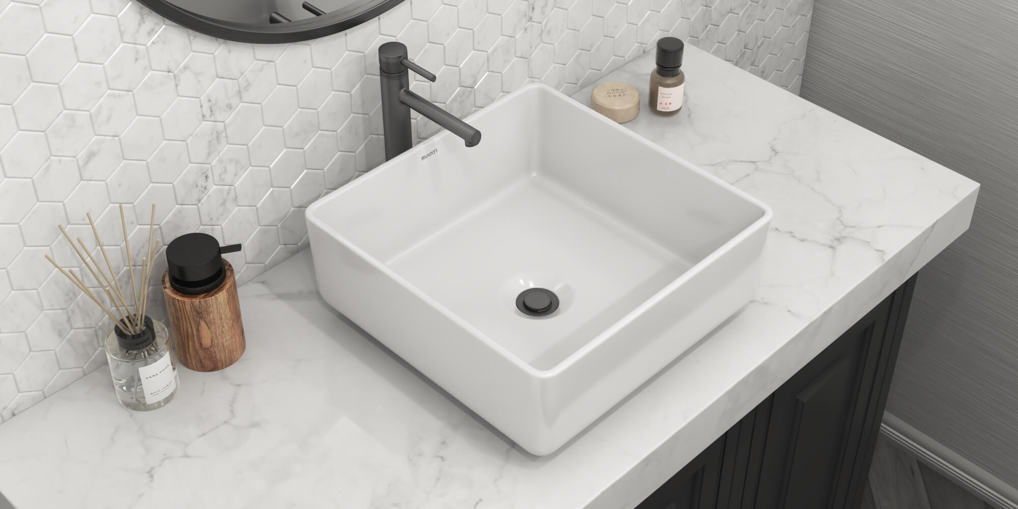 Vista Model: RVB1616 Ruvati 15 x 15 inch Bathroom Vessel Sink White Square Above Counter Porcelain Ceramic – RVB1616