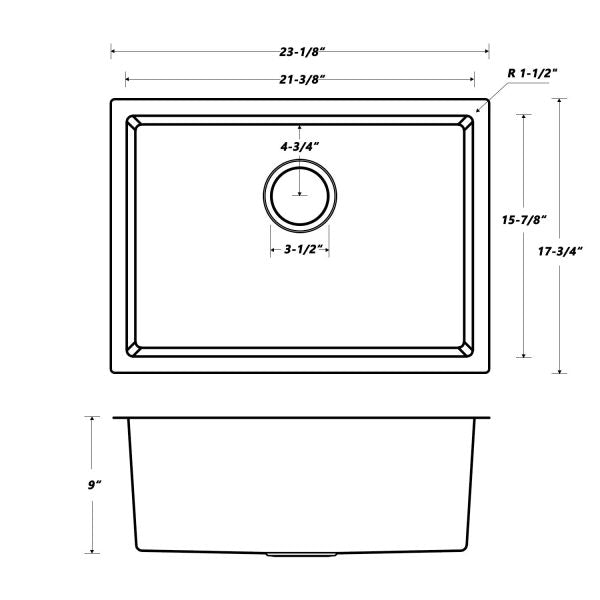 Oakland 18 Gauge 23″ Undermount Stainless Steel Single Bowl Small Radius (1-1/2") Kitchen Sink Model# KSU23189L