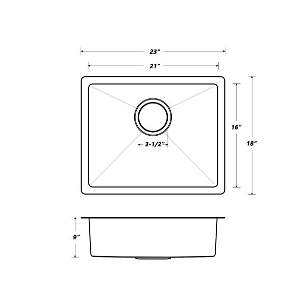 Oakland 23″ Undermount Granite Composite Single Bowl Kitchen Sink In Black Model# KGU23189BK