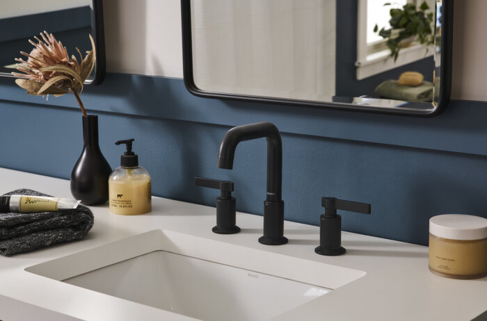 Barolo Model: RVF5236MB Ruvati Barolo Two Handle Widespread Art Deco Modern Luxury Bathroom Faucet in Matte Black- RVF5236MB