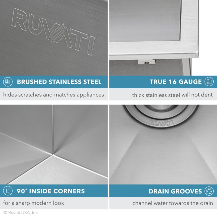 Forma Ruvati Top Mount Laundry 22″ x 22″ x 12″ Deep Utility Sink 16 Gauge Stainless Steel – Model# RVU6022