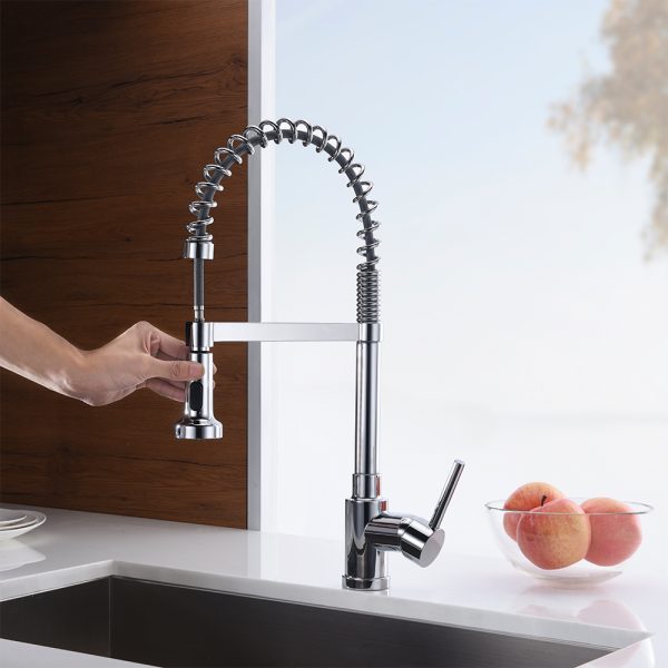 Single Handle 1 Hole Pull-Down Kitchen Faucet with Spring in Chrome Model# KSK1115C