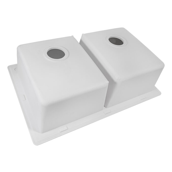 epiGranite Model: RVG1388WH Ruvati 33 x 22 inch epiGranite Drop-in Topmount Granite Composite Quartz Double Bowl Kitchen Sink – Arctic White Matte – RVG1388WH