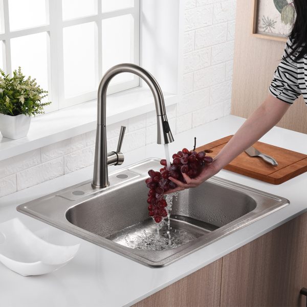 Oakland 25″x22″x9″ Drop-In Top Mount Stainless Steel Single Bowl Kitchen Sink 18 Gauge 3 Hole Model# KST25229T-3