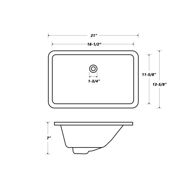 Oakland 18″ x 11″ White Rectangular Undermount Ceramic Bathroom Sink with Overflow Drain – Model# LVU1811W