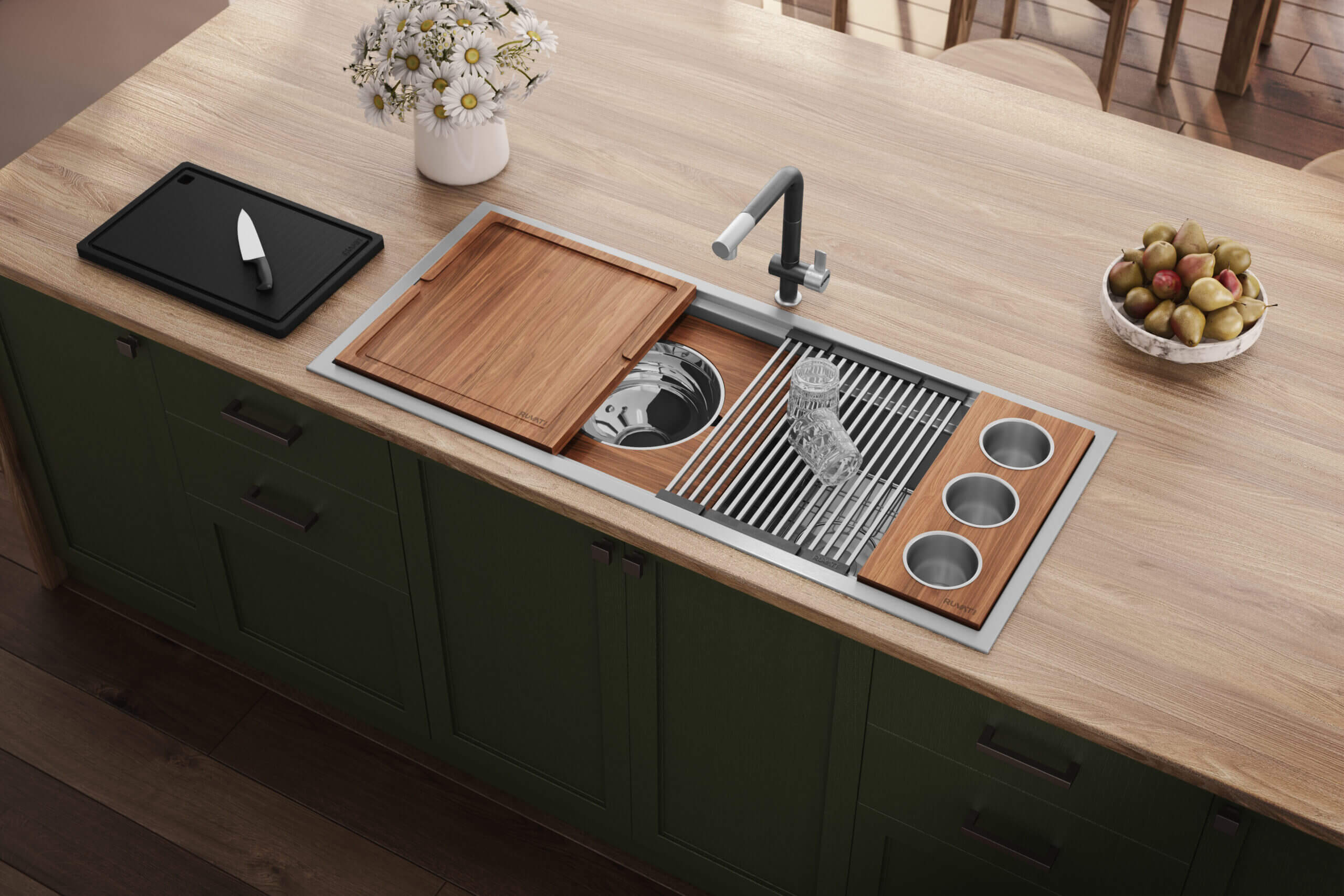 Dual Tier Model: RVH8433 Ruvati 45-inch Workstation Two-Tiered Ledge Kitchen Sink Drop-in Topmount 16 Gauge Stainless Steel – RVH8433