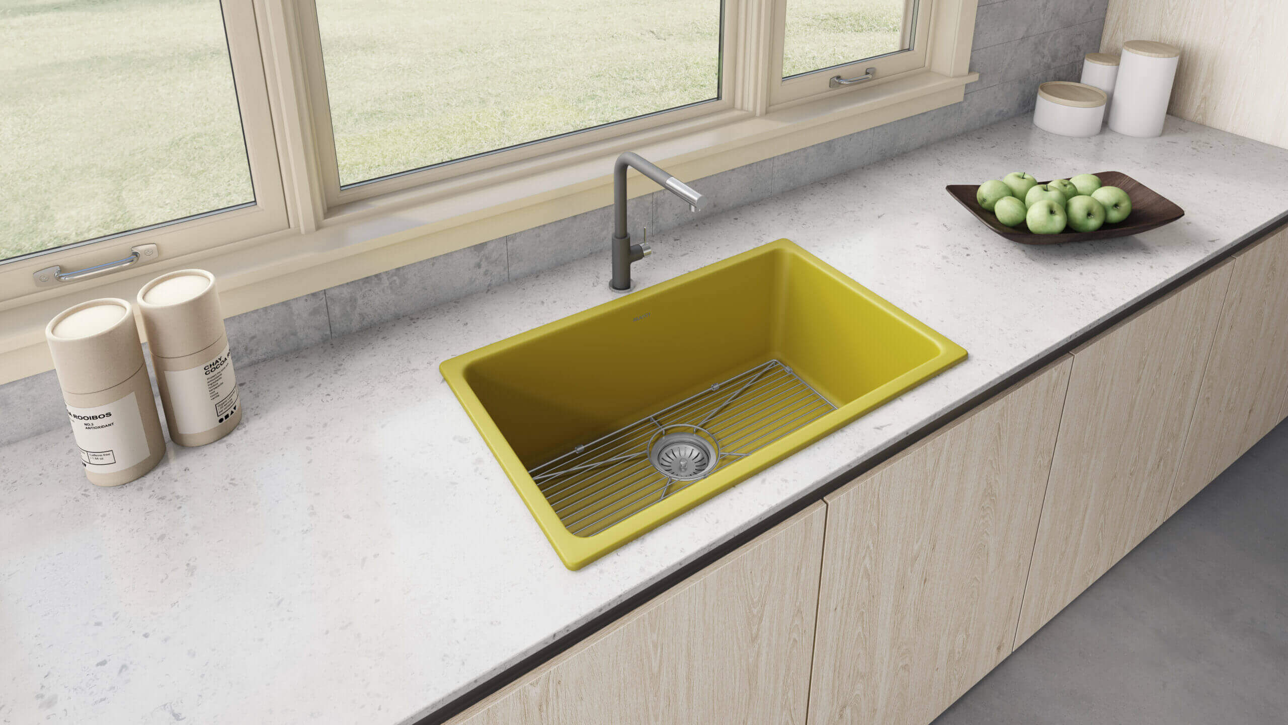 Fiamma Model: RVL3030YL Ruvati 30-inch Fireclay Undermount / Drop-in Topmount Kitchen Sink Single Bowl – Yellow – RVL3030YL