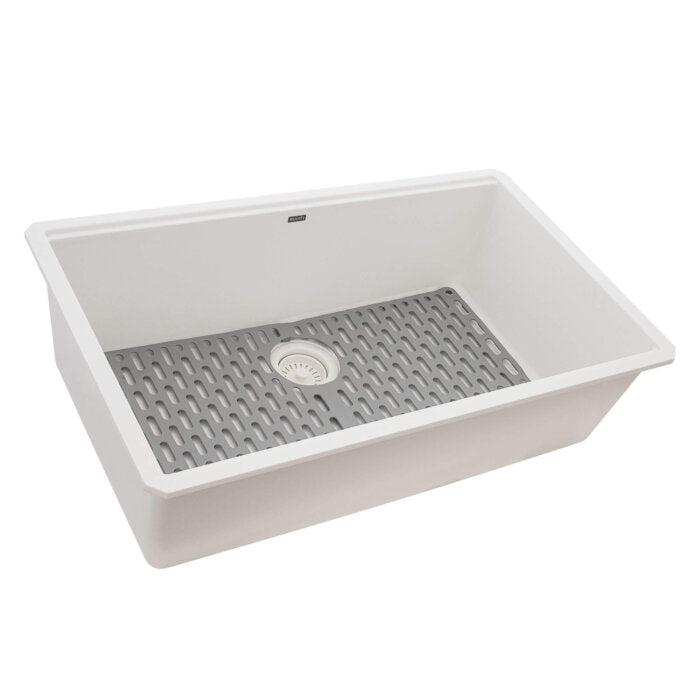 epiStage Model: RVG2306WH Ruvati 33-inch Granite Composite Quartz Workstation Undermount Kitchen Sink Single Bowl Arctic White Matte – RVG2306WH