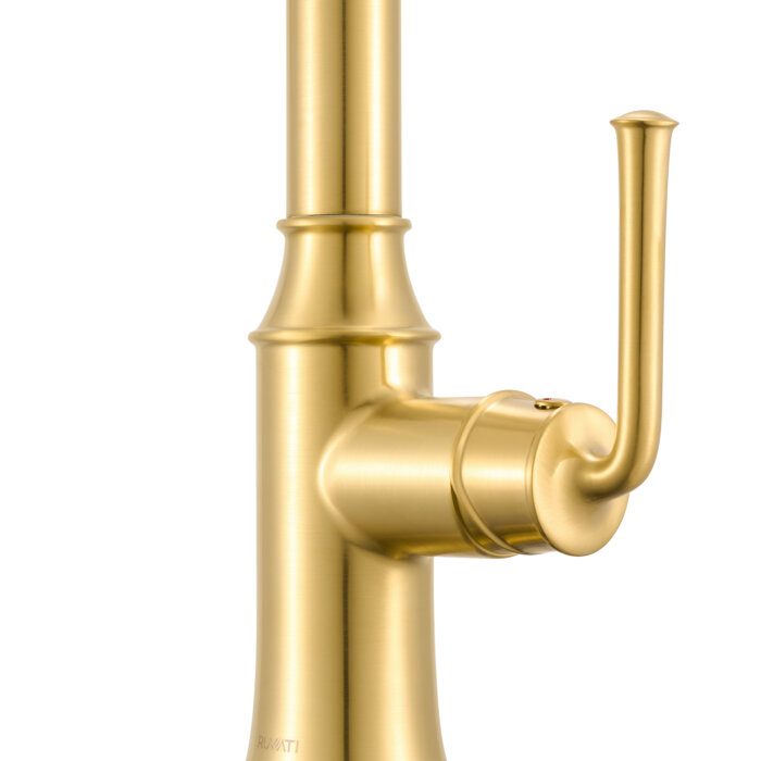 Simoni Model: RVF1234SG Ruvati Simoni Brushed Gold Kitchen Faucet Single Handle Traditional Farmhouse with Pull Down Spray Hose – RVF1234SG