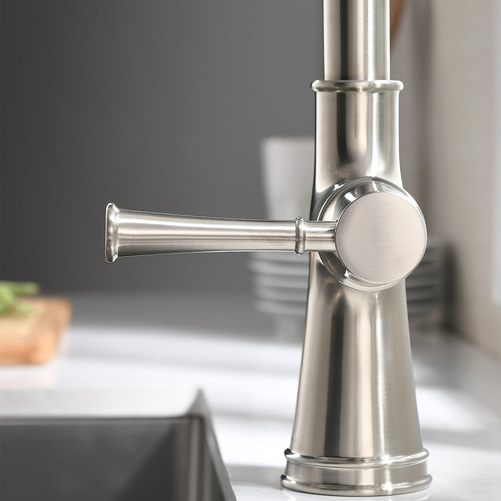 Single Handle 1 Hole Pull-Down Kitchen Faucet in Brushed Nickel – Model# KSK1129BN