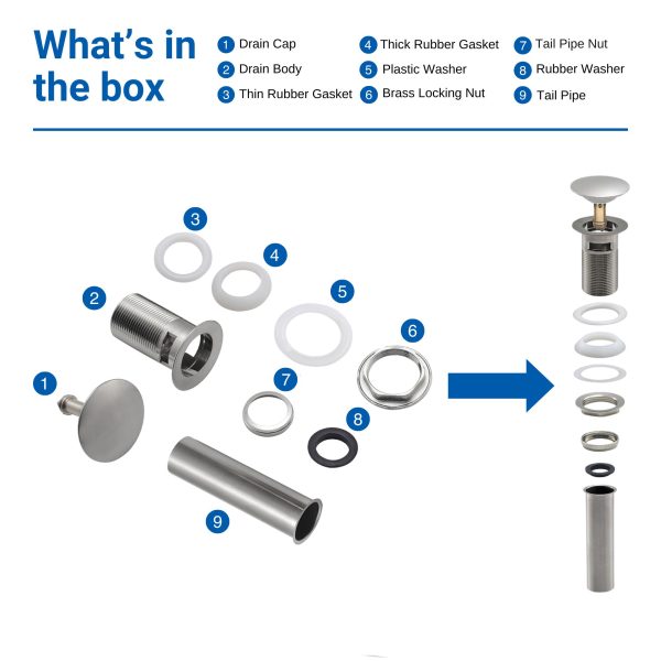 Oakland Bathroom Sink Drain Push Style Pop-Up with Overflow in Brushed Nickel Finish Model# KSPOP-03